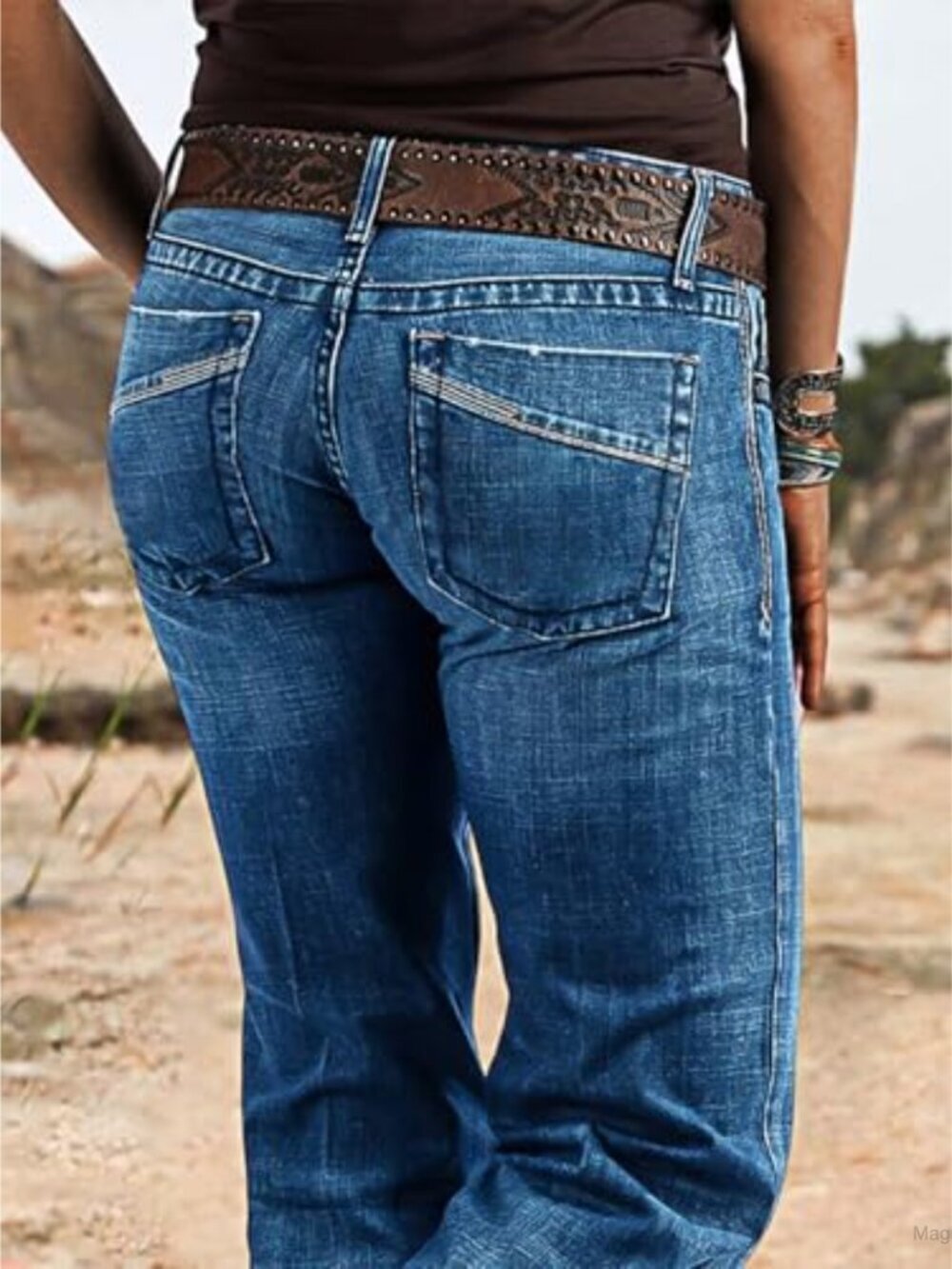 Mid Rise Distressed Bootcut Flare Jeans, High Stretch, Ripped Details, - Picture 2 of 6